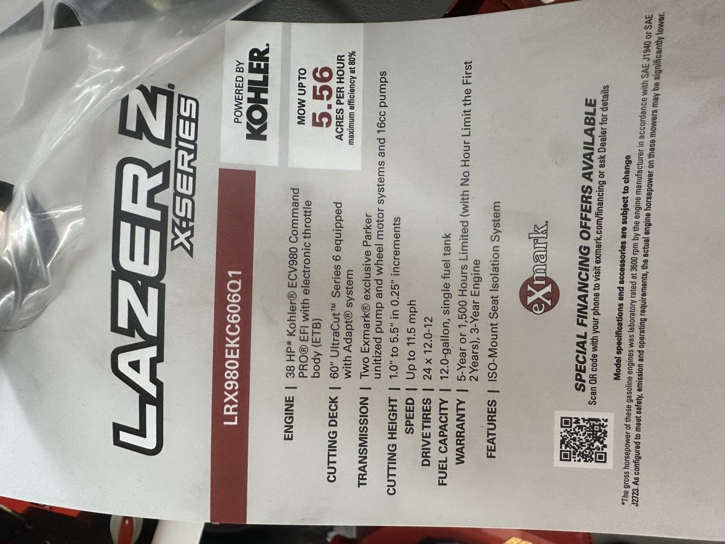 eXmark 60″ Lazer Z X-Series Zero Turn Mower – LRX980EKC606Q1