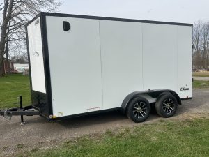 Cargo Express 7 ft x 14 ft EX-DLX enclosed cargo trailer,  .080 Composite siding White/black out pkg