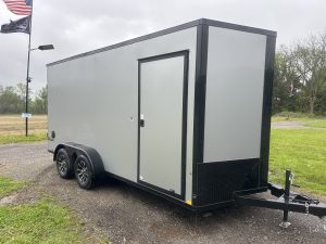 Cargo Express 7 ft x 16 ft enclosed cargo trailer, SILVER/ BLACK .080 Composite exterior