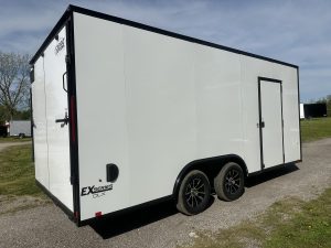 Cargo Express 8.5ft x 18 ft enclosed cargo trailer. WHITE w/ BLACK OUT, #5984